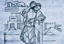 Hand drawn illustration or drawing of the christian biblical parabole of the prodigal son