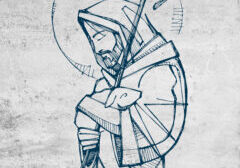 Hand drawn llustration or drawing of Jesus Christ Good Shepherd